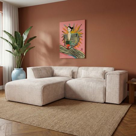 Canapé d'angle gauche fixe NUNA 4 places tissu beige