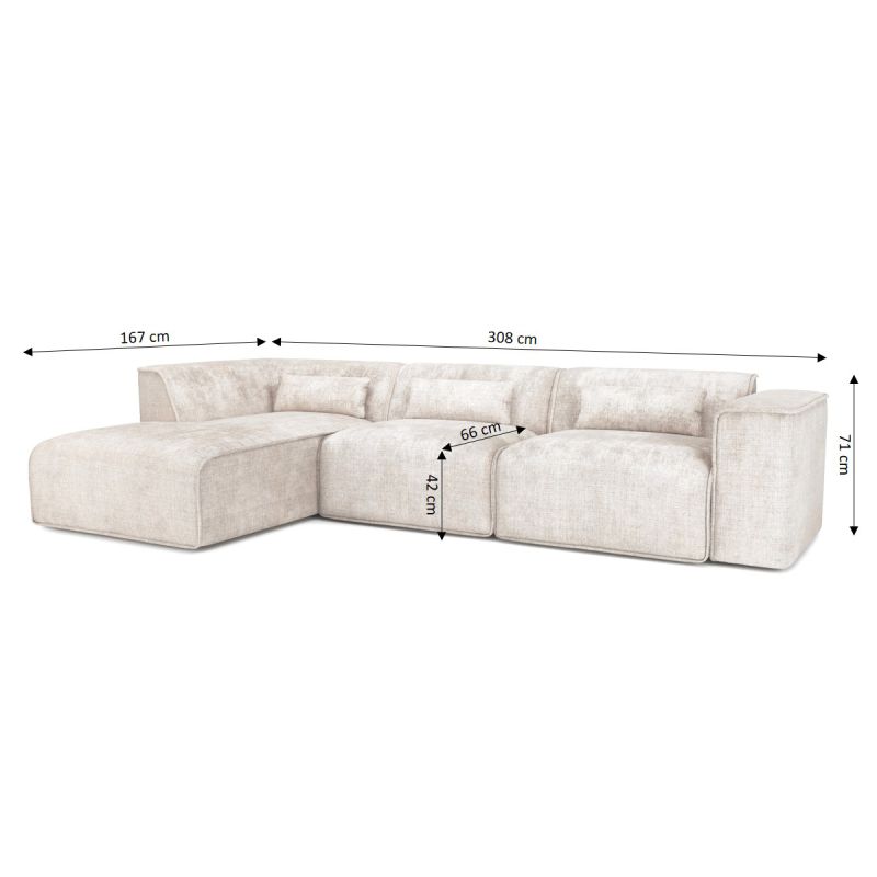 Canapé d'angle gauche fixe NUNA 5/6 places tissu beige
