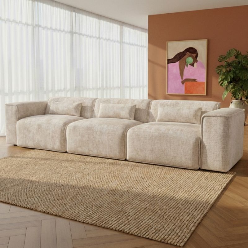 Canapé droit fixe NUNA 4/5 places tissu beige