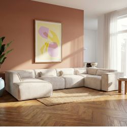 Canapé panoramique fixe NUNA 7 places chaise gauche tissu beige