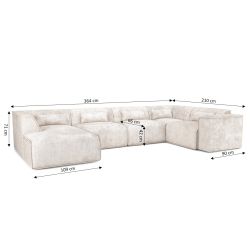Canapé panoramique fixe NUNA 7 places chaise gauche tissu beige