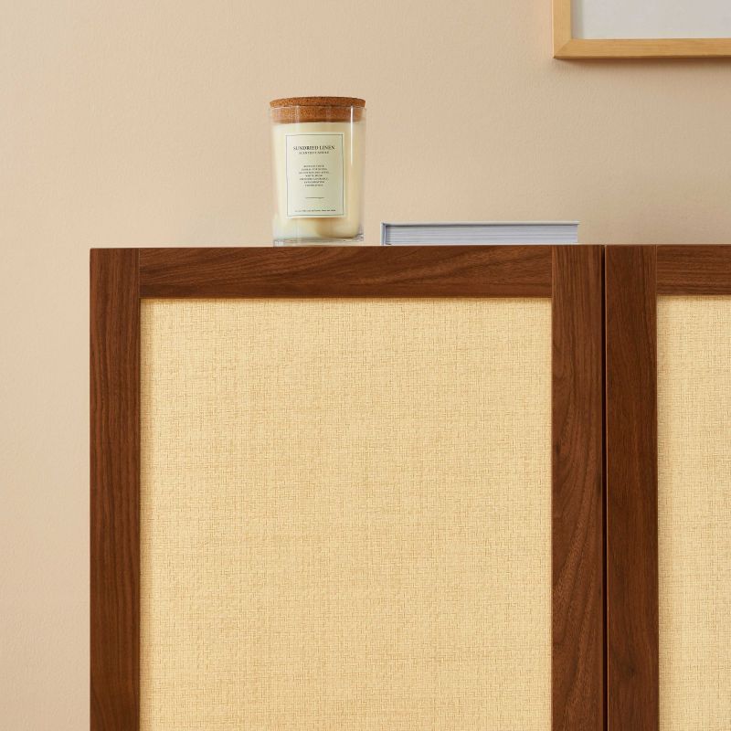 Buffet HARIA effet noyer et rotin 3 portes 140cm