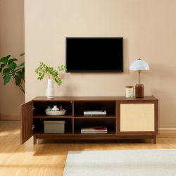 Meuble TV HARIA effet noyer et rotin 150cm