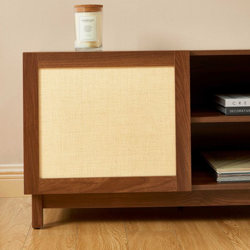 Meuble TV HARIA effet noyer et rotin 150cm