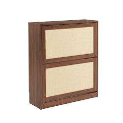 Meuble à chaussures HARIA effet noyer et rotin