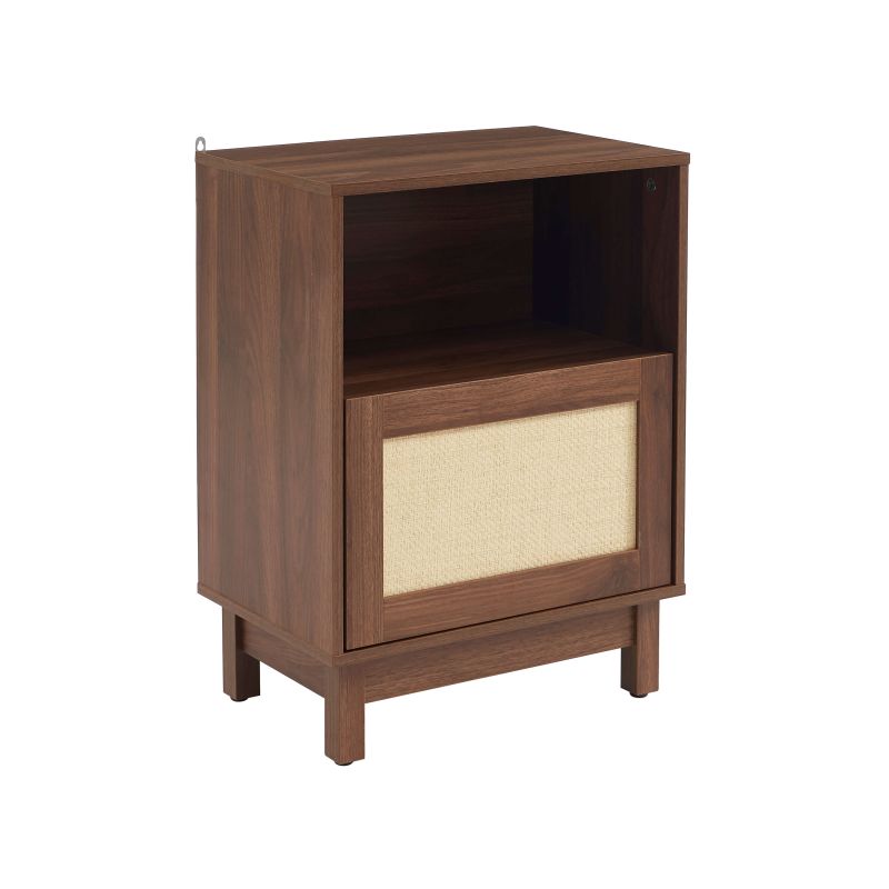 Table de chevet HARIA effet noyer et rotin