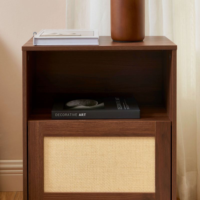 Table de chevet HARIA effet noyer et rotin