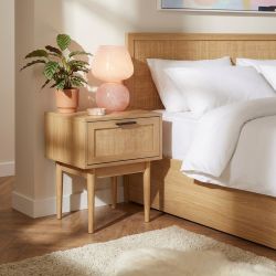 Lot de 2 chevets AMANA effet chêne et cannage rotin