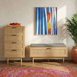 Chiffonnier AMANA 4 tiroirs effet chêne et cannage rotin 50cm
