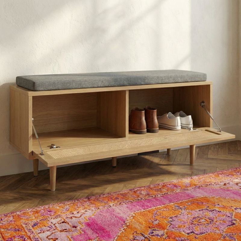 Banc à chaussures AMANA cannage rotin