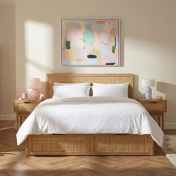 Lit à tiroirs AMANA 160x200 cannage rotin sommier inclus