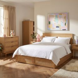 Lit à tiroirs AMANA 160x200 cannage rotin sommier inclus