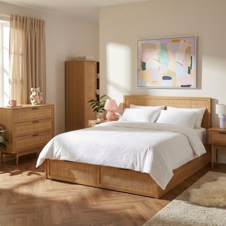 Lit à tiroirs AMANA 160x200 cannage rotin sommier inclus