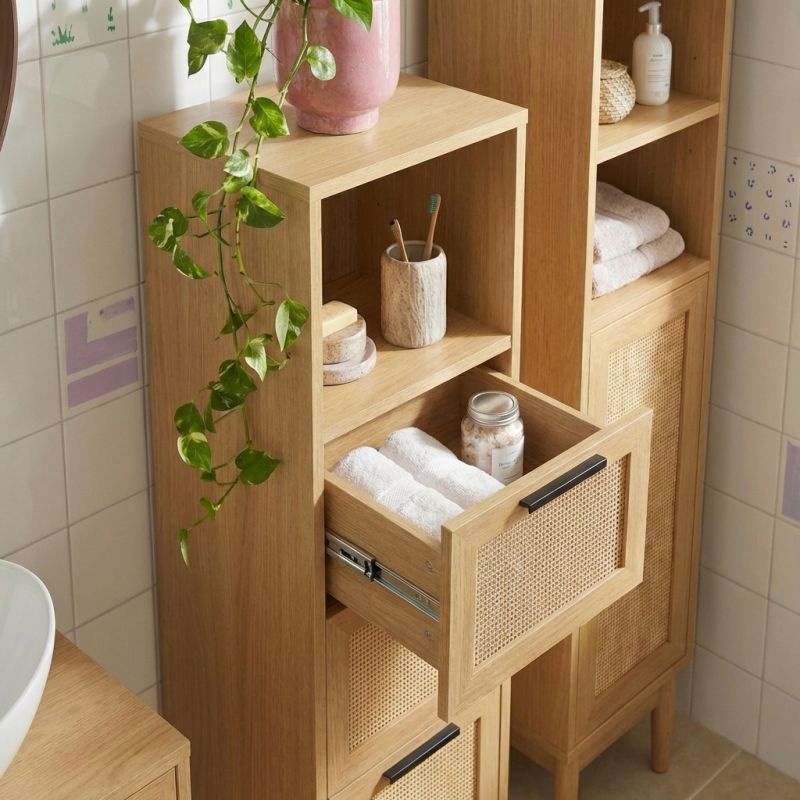 Demi colonne AMANA effet chêne et cannage rotin 30cm