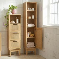 Colonne de salle de bain AMANA effet chêne et cannage rotin 30cm
