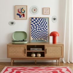 Meuble TV AMANA effet chêne et cannage rotin 130cm