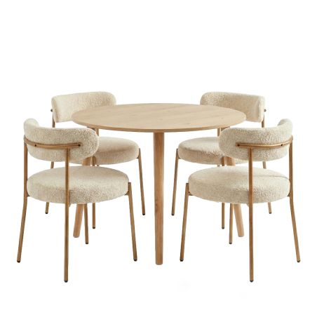 Ensemble repas table extensible ORACLE placage chêne et lot de 2 chaises NOA tissu beige