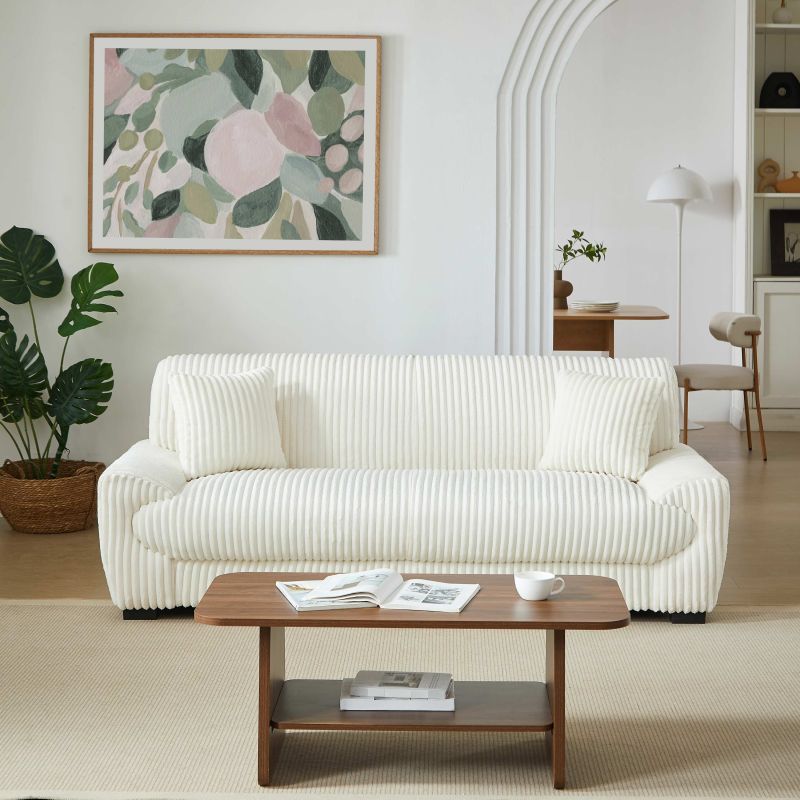 Canapé droit fixe ADEA 3 places velours côtelé beige