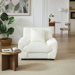 Ensemble canapé droit fixe 3 places + fauteuil 1 place ADEA velours côtelé beige