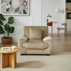 Ensemble canapé droit fixe 3 places + fauteuil 1 place ADEA velours côtelé marron