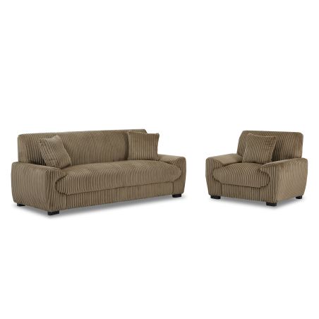 Ensemble canapé droit fixe 3 places + fauteuil 1 place ADEA velours côtelé marron