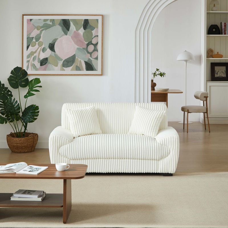 Ensemble canapés droits fixes 3+2 places ADEA velours côtelé beige