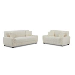 Ensemble canapés droits fixes 3+2 places ADEA velours côtelé beige