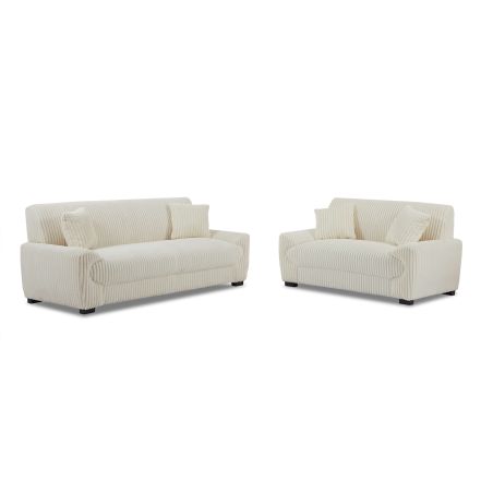 Ensemble canapés droits fixes 3+2 places ADEA velours côtelé beige