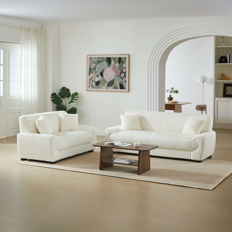 Ensemble canapés droits fixes 3+2 places ADEA velours côtelé beige