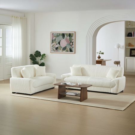 Ensemble canapés droits fixes 3+2 places ADEA velours côtelé beige