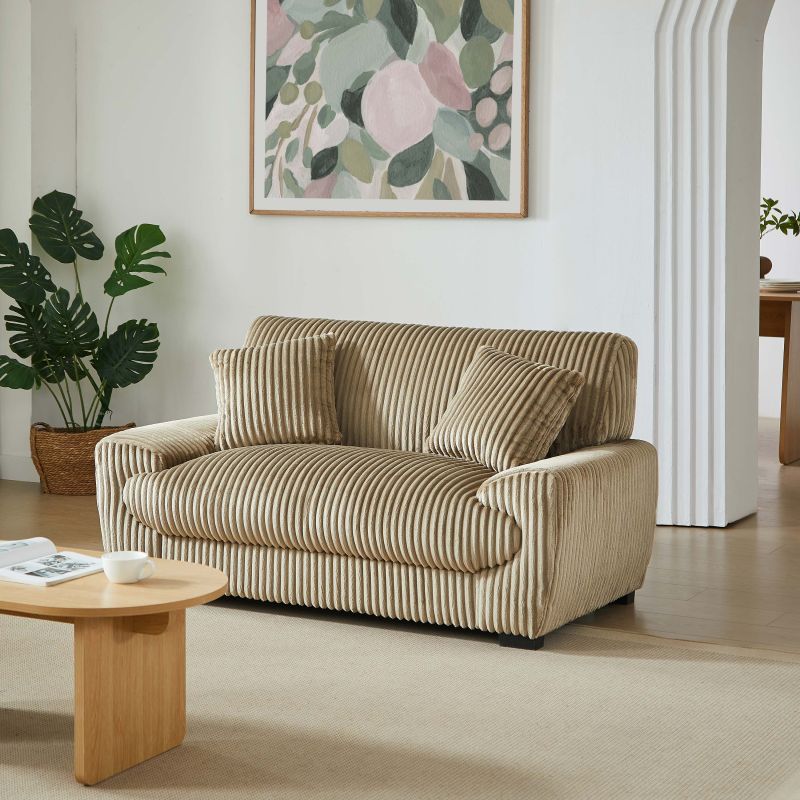 Ensemble canapés droits fixes 3+2 places ADEA velours côtelé marron