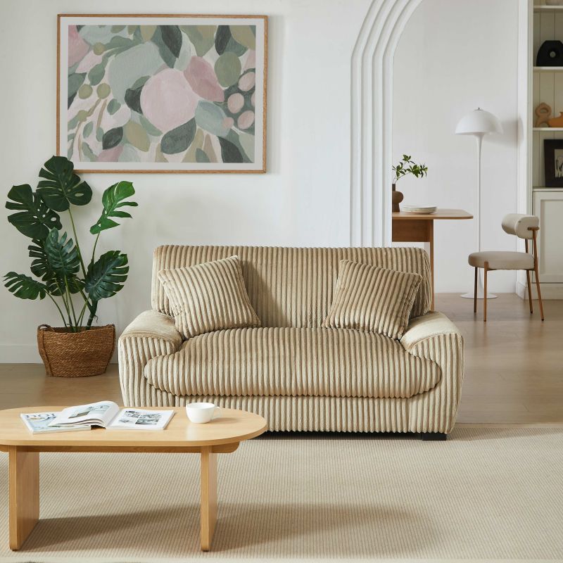 Ensemble canapés droits fixes 3+2 places ADEA velours côtelé marron