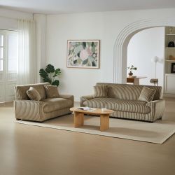 Ensemble canapés droits fixes 3+2 places ADEA velours côtelé marron