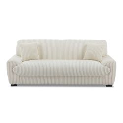 Ensemble canapé droit fixe 3 places + fauteuil 1 place ADEA velours côtelé beige