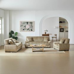 Ensemble canapé droit fixe 3 places + fauteuil 1 place ADEA velours côtelé marron