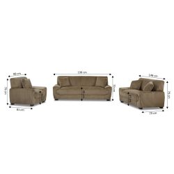 Ensemble canapé droit fixe 3 places + fauteuil 1 place ADEA velours côtelé marron