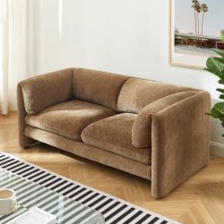 Canapé droit fixe NIKKI 2 places velours texturé marron