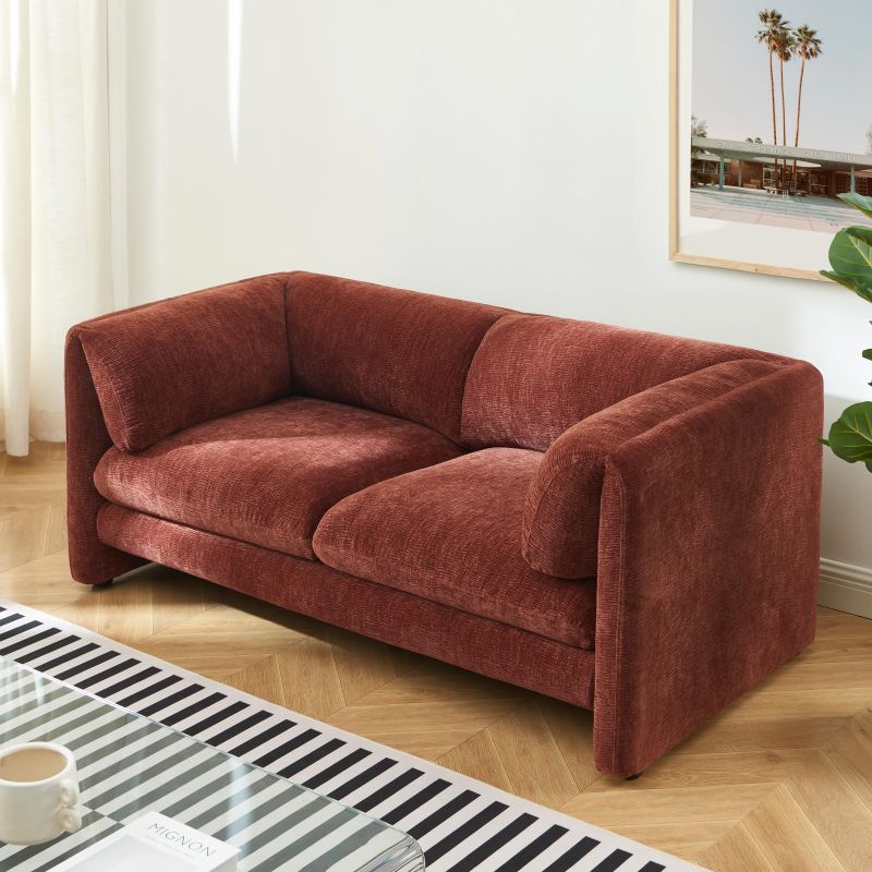 Canapé droit fixe NIKKI 2 places velours texturé terracotta