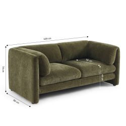 Canapé droit fixe NIKKI 2 places velours texturé vert