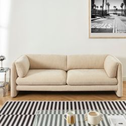Canapé droit fixe NIKKI 3 places velours texturé beige