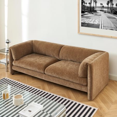 Canapé droit fixe NIKKI 3 places velours texturé marron