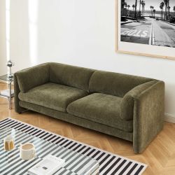 Canapé droit fixe NIKKI 3 places velours texturé vert