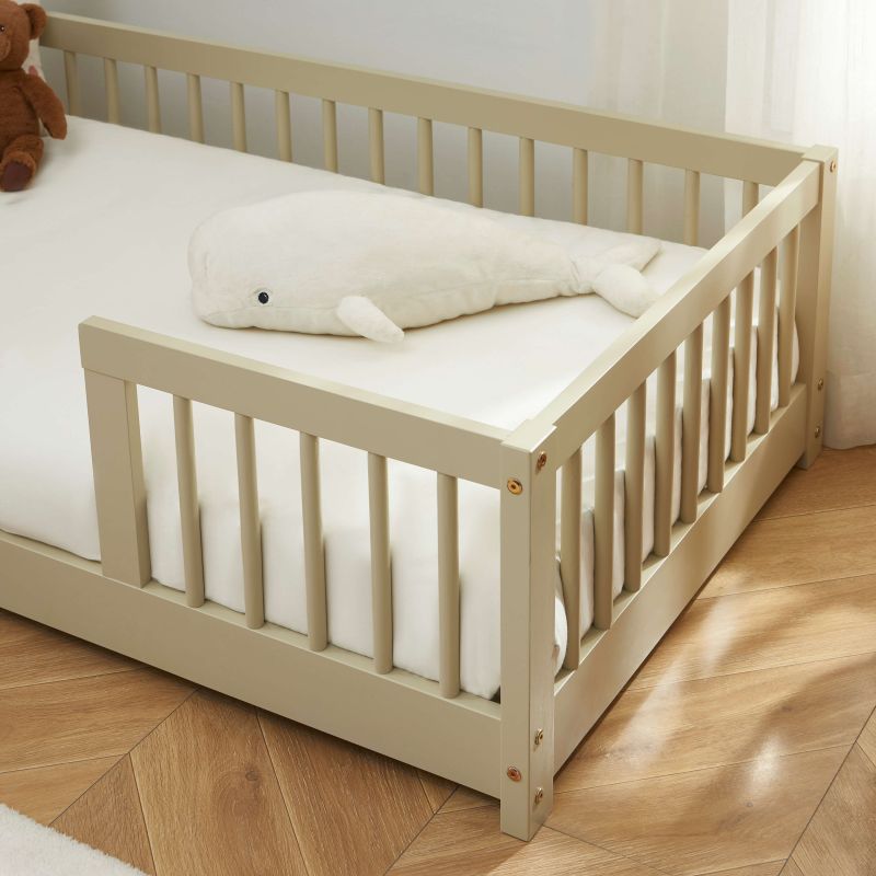 Lit enfant avec barrières EDEN 70x140 pin massif beige sommier inclus