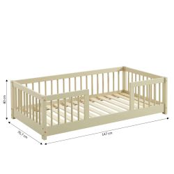 Lit enfant avec barrières EDEN 70x140 pin massif beige sommier inclus