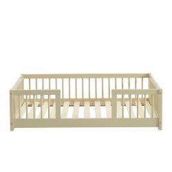 Lit enfant avec barrières EDEN 70x140 pin massif beige sommier inclus