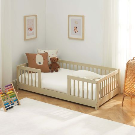 Lit enfant avec barrières EDEN 70x140 pin massif beige sommier inclus