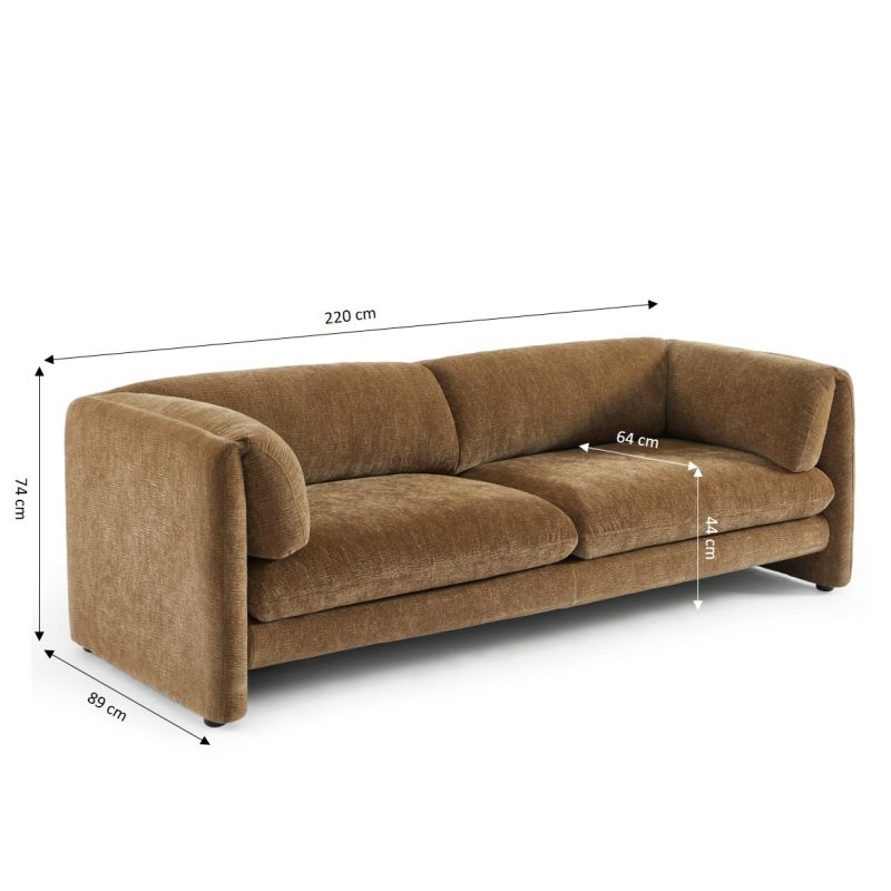 Canapé droit fixe NIKKI 3 places velours texturé marron