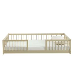 Lit enfant avec barrières EDEN pin massif beige 90x190 sommier inclus