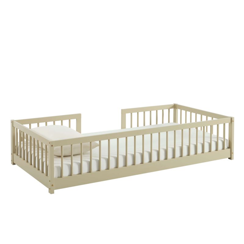 Lit enfant avec barrières EDEN pin massif beige 90x190 sommier inclus