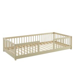 Lit enfant avec barrières EDEN pin massif beige 90x190 sommier inclus